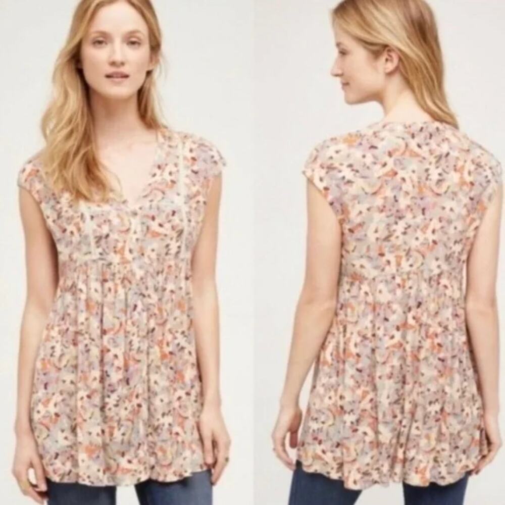 Anthropologie Vanessa Virginia Floral Button Front Tunic Top Size X-Small - Picture 9 of 9